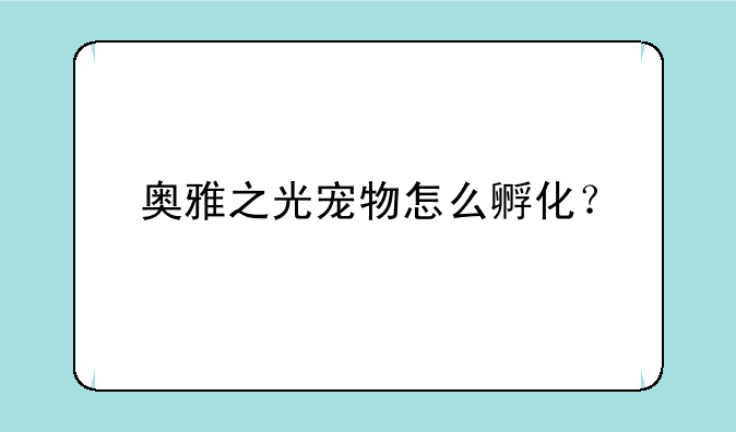 奥雅之光宠物怎么孵化？