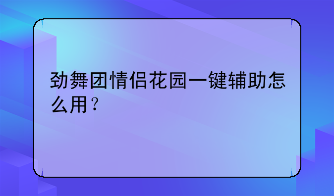 劲舞团情侣花园一键辅助怎么用？