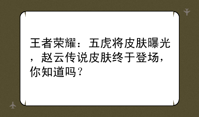 王者荣耀：五虎将皮肤曝光，赵云传说皮肤终于登场，