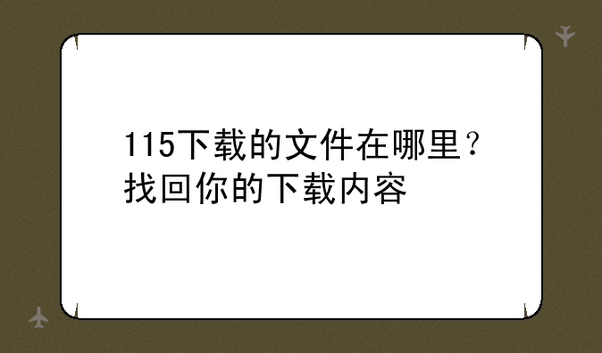 115下载的文件在哪里？找回你的下载内容