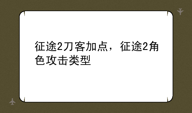 征途2刀客加点，征途2角色攻击类型