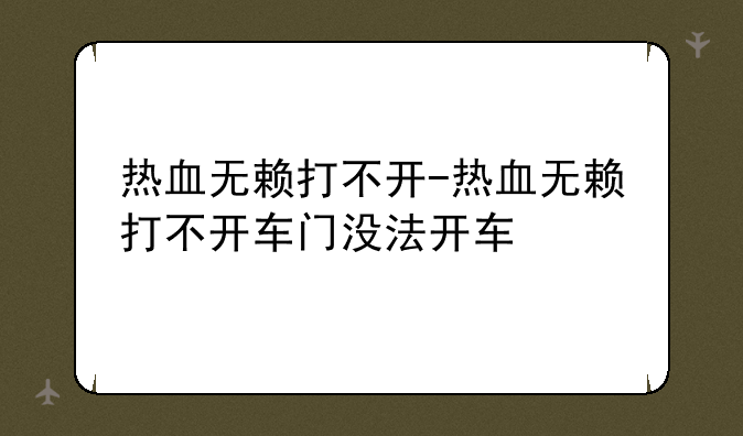 热血无赖打不开-热血无赖打不开车门没法开车