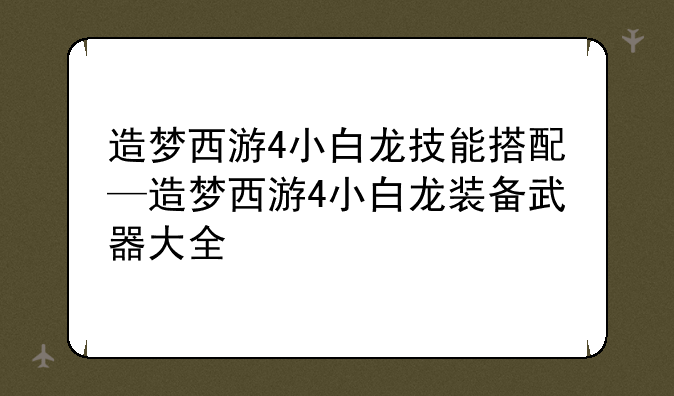 造梦西游4小白龙技能搭配—造梦西游4小白龙装备武器大全